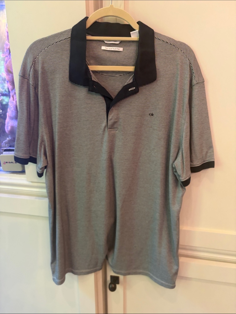 Calvin Klein Black-Collar Gray Microstripe Polo